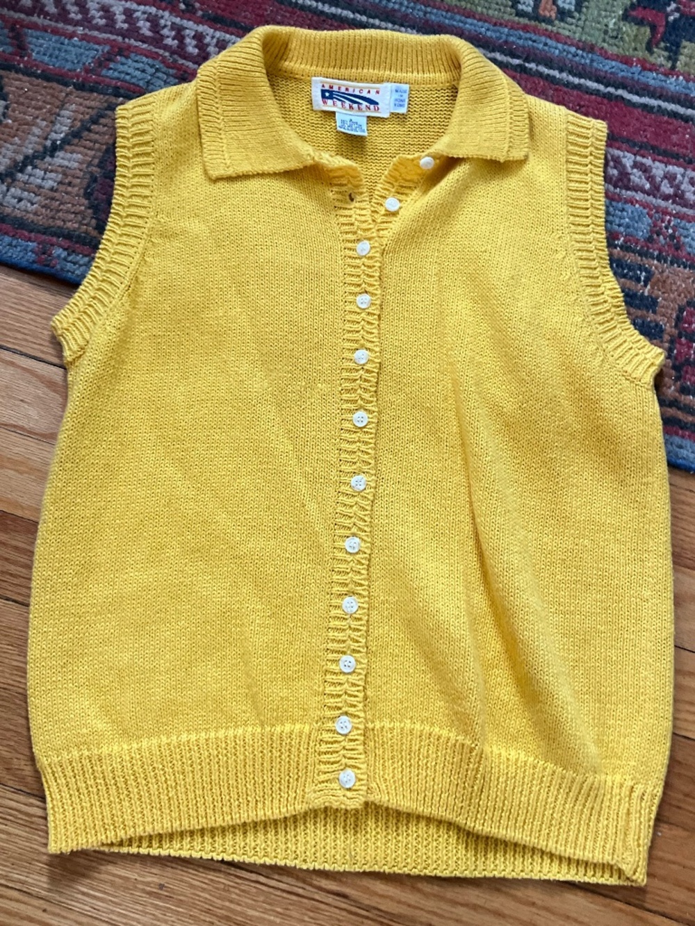 Vintage Women’s American Weekend Yellow Button Sweater Vest Small